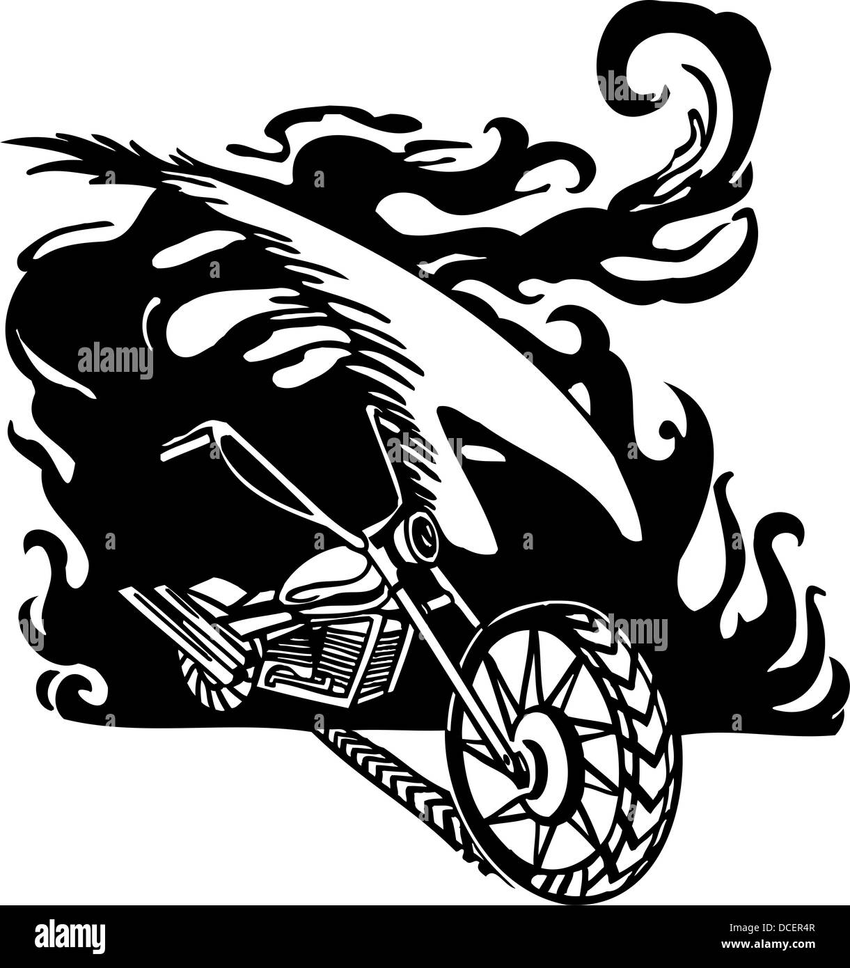 Flamme et moto. Design en vinyle. Banque D'Images