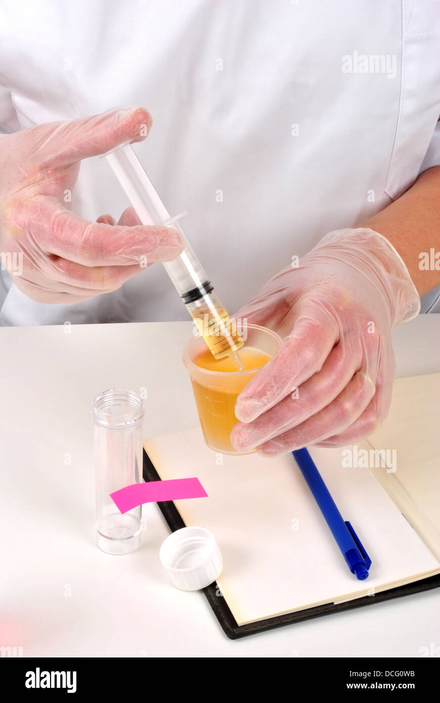 Remplir une seringue avec un liquide jaune Banque D'Images