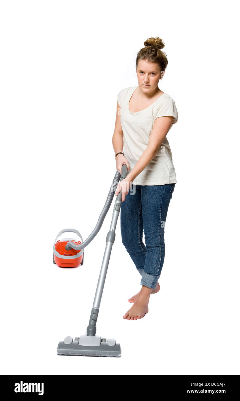 Woman with vacuum cleaner Banque D'Images