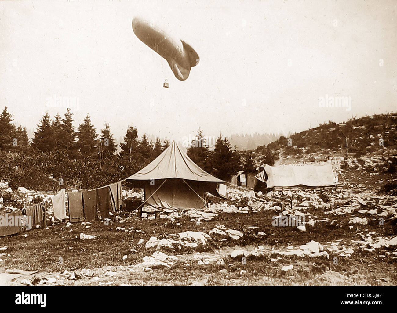 Ballon d'observation pendant la WW1 Banque D'Images