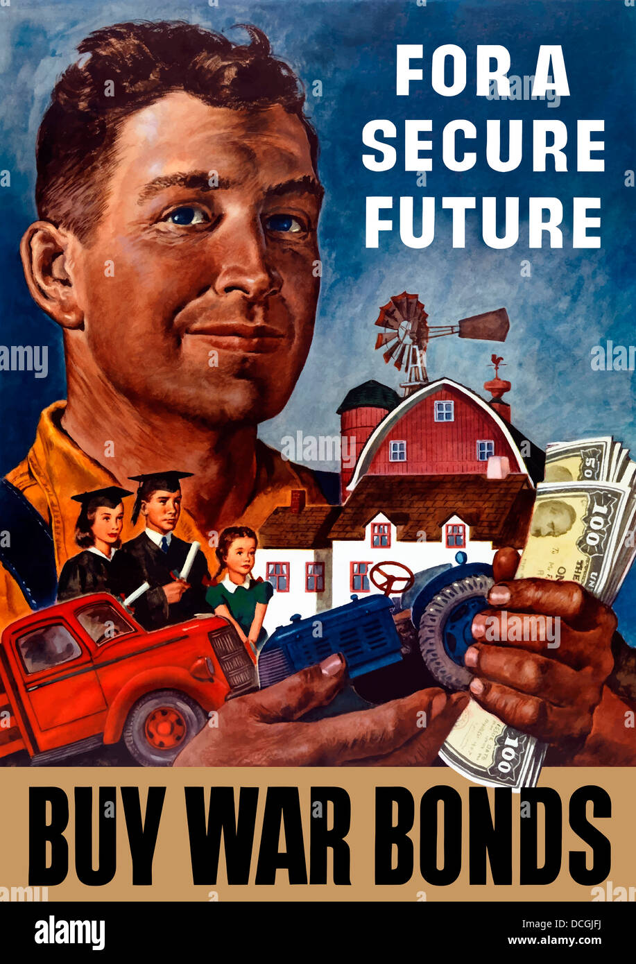 La Seconde Guerre mondiale affiche de propagande d'un agriculteur en tenant son avenir. Banque D'Images