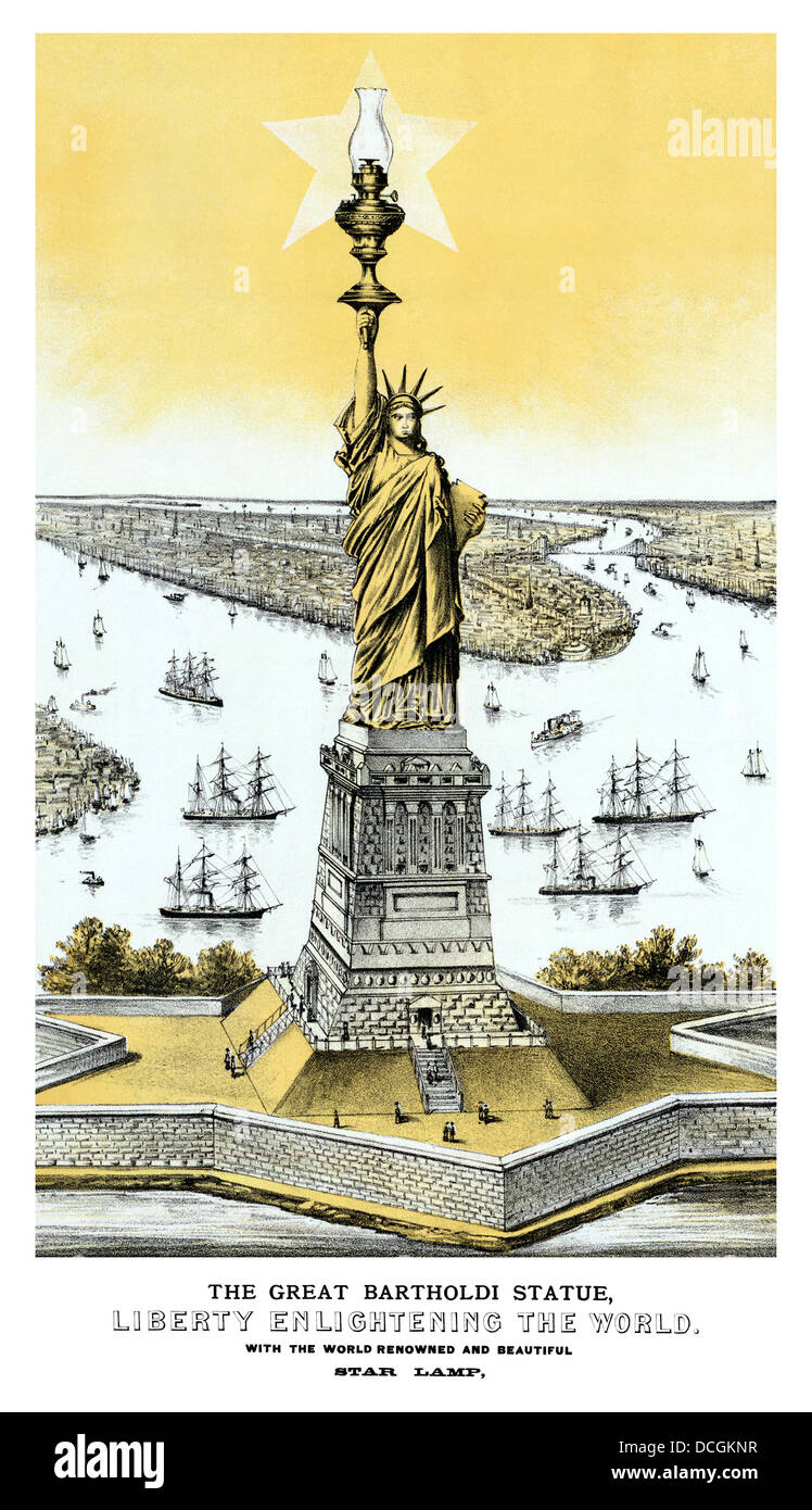 Architecture couleur Vintage print avec la Statue de la liberté. Banque D'Images