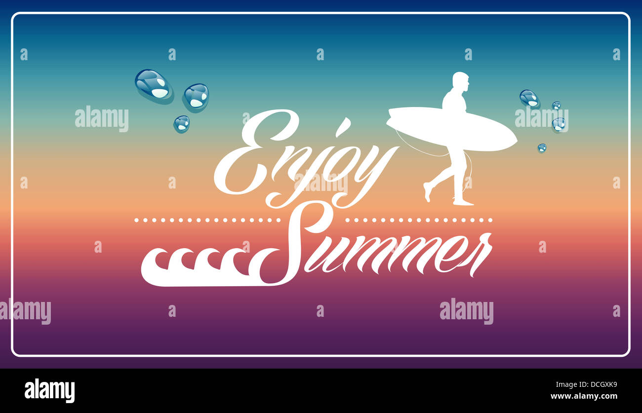 Profitez de vacances d'homme Vintage surf board illustration. Couches de fichier vectoriel pour une manipulation facile et coloris. Banque D'Images