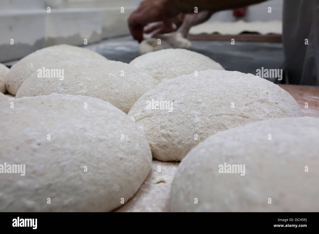 La pâte à pain la levure monte dans une boulangerie Banque D'Images