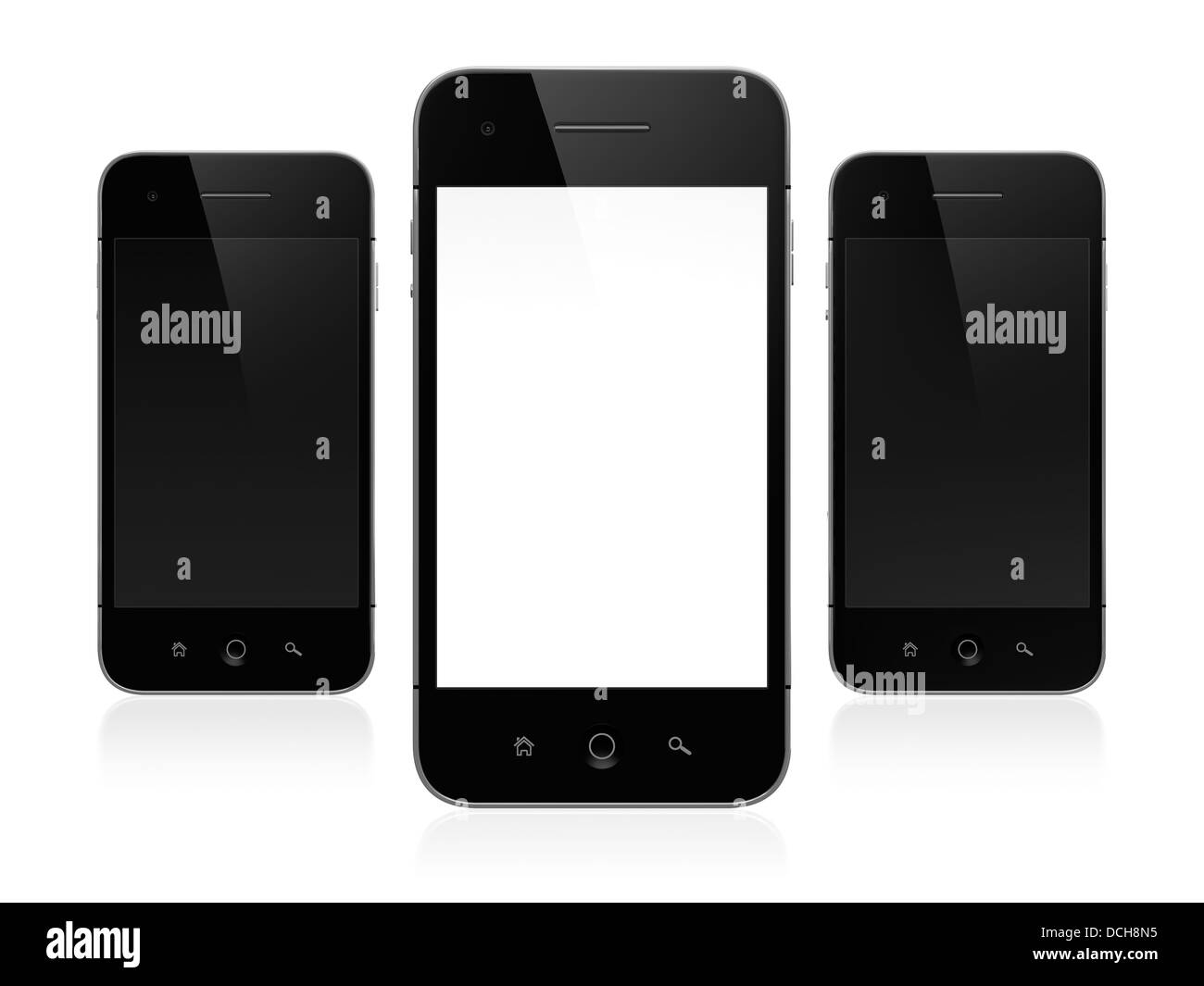 3D illustration des téléphones mobiles modernes avec écran blanc isolé sur fond blanc Banque D'Images