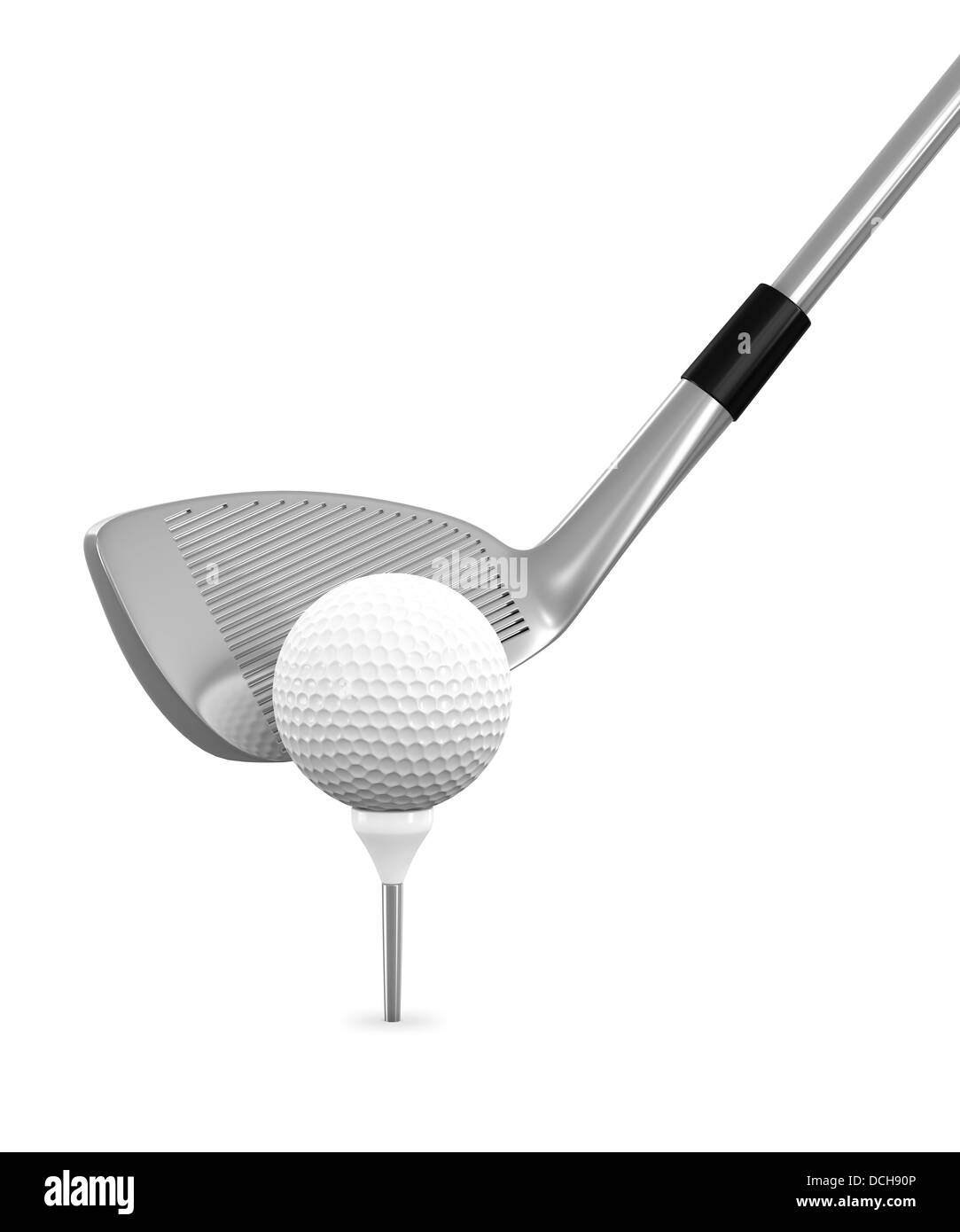 Le rendu 3D de balle de golf et club isolé sur fond blanc Banque D'Images