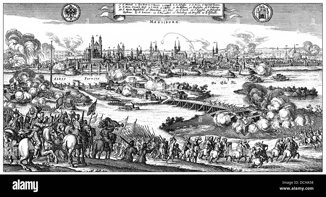 Le siège et la destruction de Magdeburg en 1631 par les troupes impériales en vertu de Tilly et de Pappenheim au cours de la guerre de Trente Ans Banque D'Images