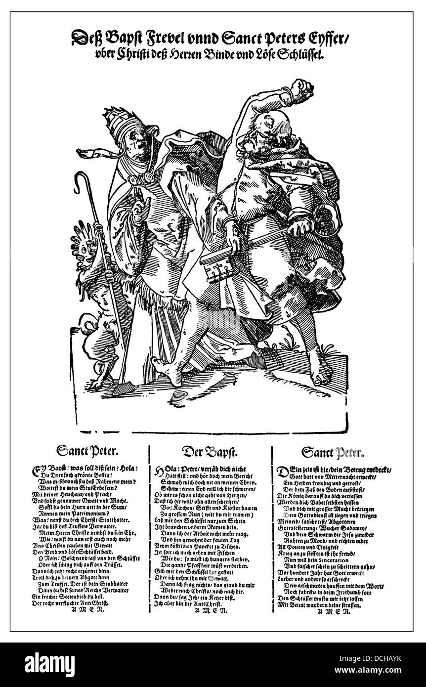 Brochure satirique allemand du 16e siècle, la caricature de la non-vie chrétienne du Pape Banque D'Images