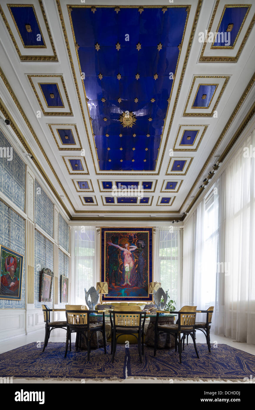 Salon bleu, Otto Wagner Villa à Hütteldorf, Vienne, Autriche Banque D'Images