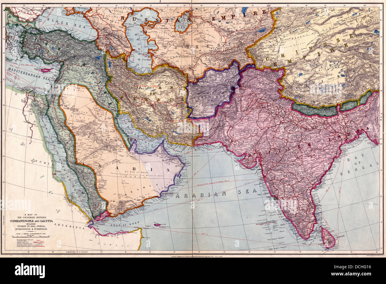 Une carte des pays entre Constantinople et de Calcutta : y compris la Turquie en Asie, la Perse, l'Afghanistan et le Turkestan oriental. 1912 Banque D'Images