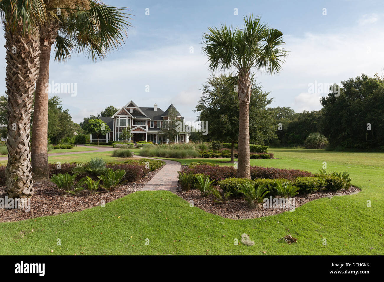 Vue panoramique sur le paysage et à la propriété de Lake Shore Drive à Mount Dora Florida USA Banque D'Images