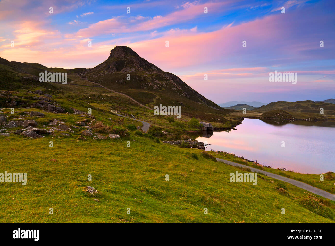 Cregennan Lac au coucher du soleil, le Parc National de Snowdonia Banque D'Images