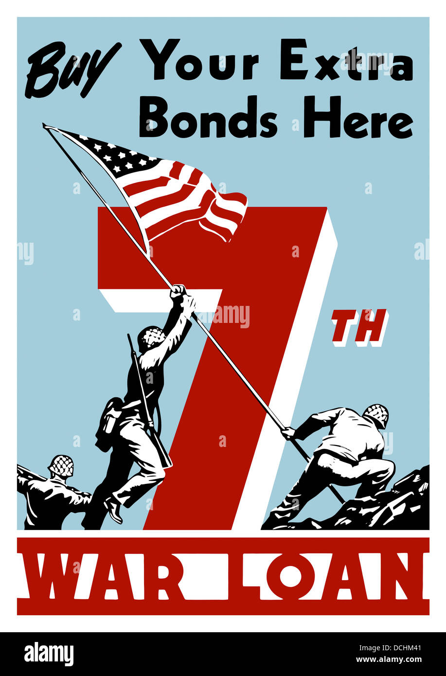 La Seconde Guerre mondiale affiche de propagande de soldats soulevant le drapeau américain. Banque D'Images