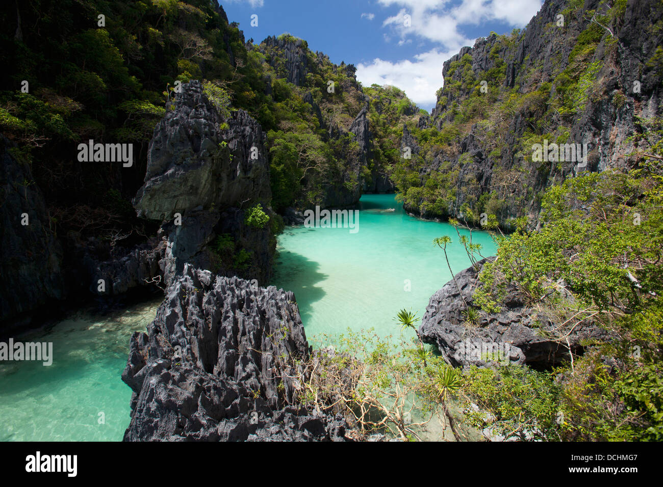 La petite lagune sur les docks de Miniloc Island, près de El Nido, Bacuit Archipelago, Palawan, Philippines Banque D'Images