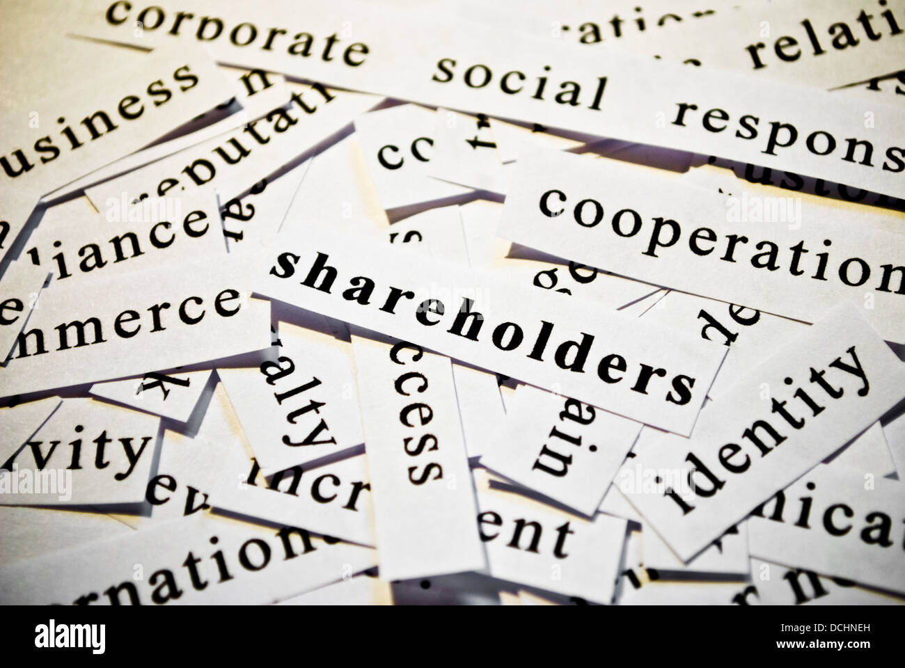 Les actionnaires. Concept de cut-out des mots liés aux activités de l'entreprise Banque D'Images