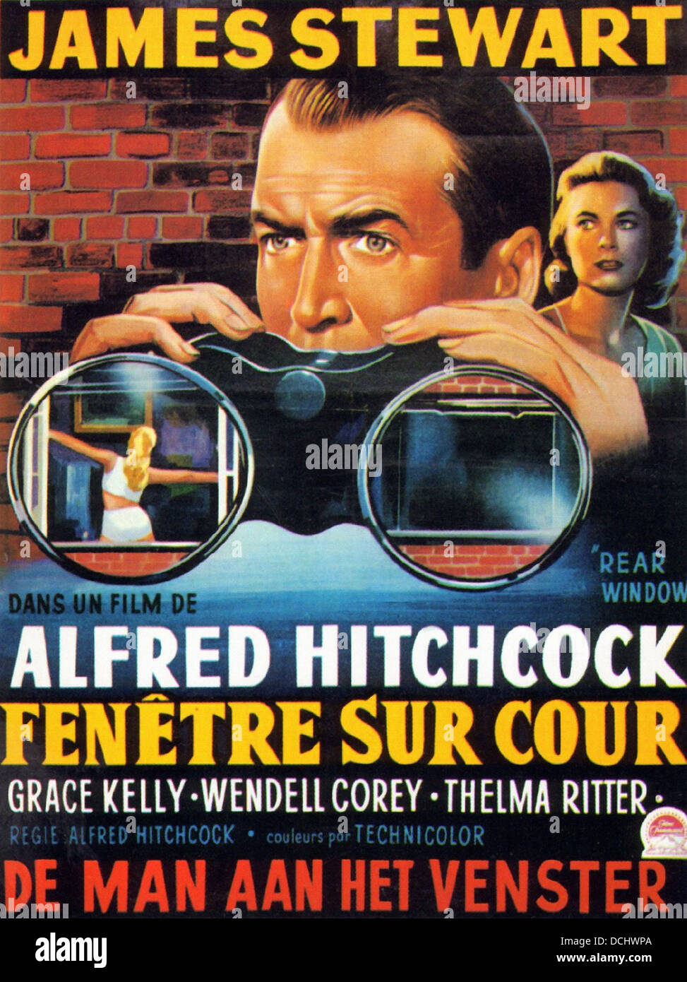 La fenêtre arrière affiche de film français réalisé par Alfred Hitchcock. Paramount, 1954. Banque D'Images La fenêtre arrière affiche de film français réalisé par Alfred Hitchcock. Paramount, 1954. Banque D'Images