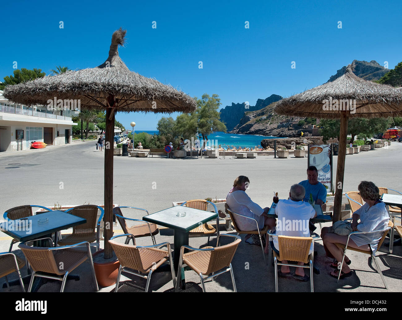Cafe du Cala Molins, Cala San Vicente, Majorque, Baleares, Espagne Banque D'Images