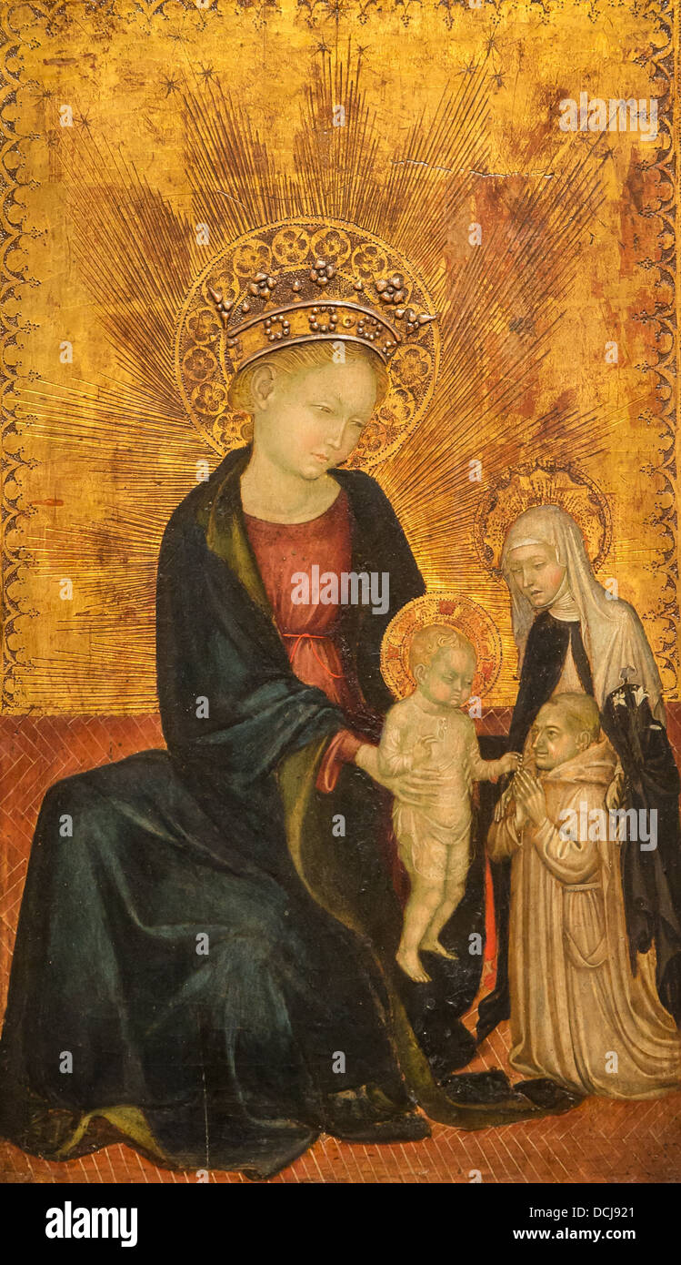 15e siècle - Vierge à l'enfant avec Ste-catherine de Sienne - Tempera sur bois École de Lombardie - Italie - rencontré Museum New York Banque D'Images