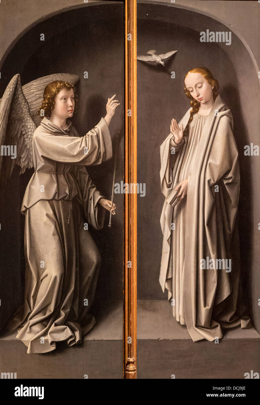 16ème siècle - l'Archange Gabriel, La Vierge déclenche - Gérard David (1505) Huile sur bois Banque D'Images