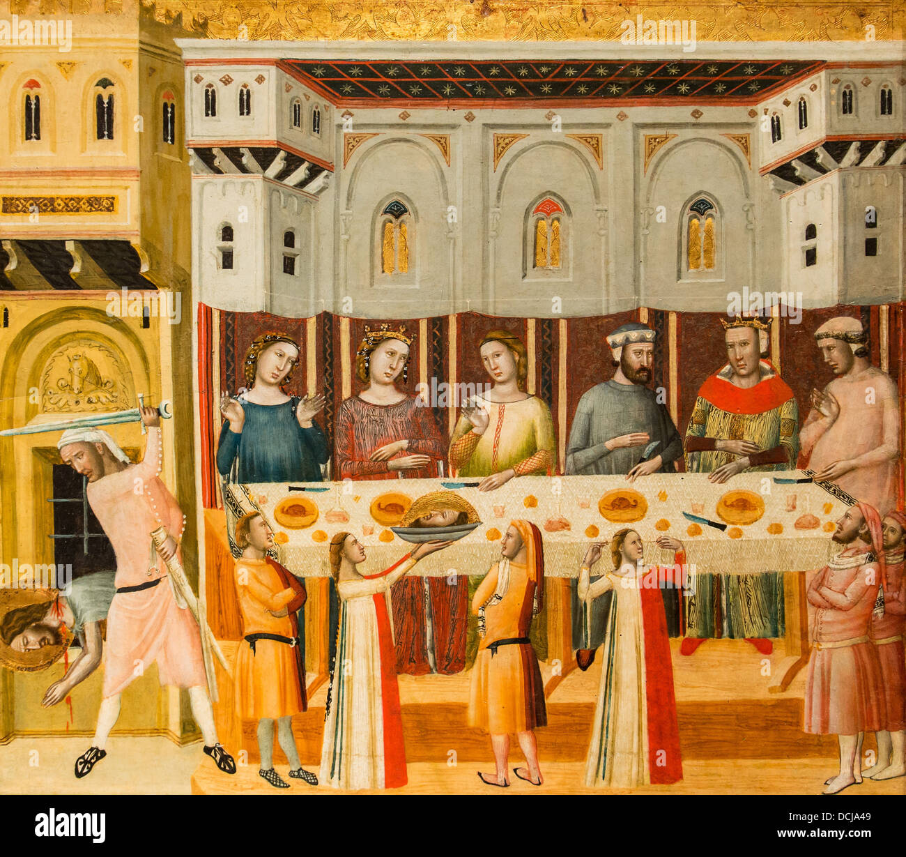 La fête d'Hérode et la décapitation de Jean-Baptiste - Jean Baptiste Maître (Italia) Tempera sur bois Banque D'Images