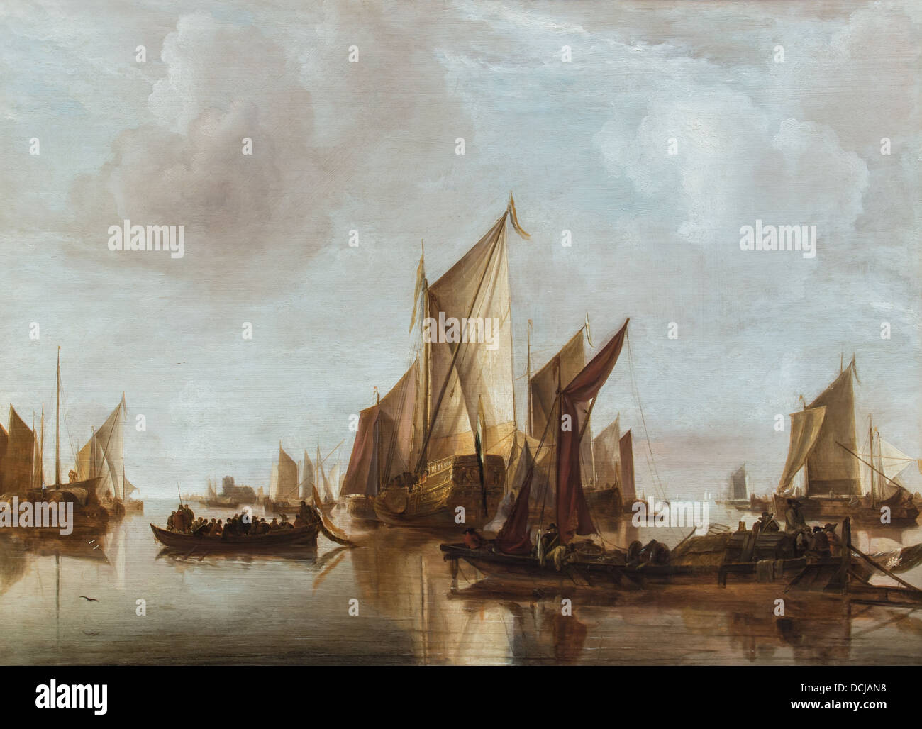 17e siècle - un yacht de l'État et d'autres embarcations en eaux calmes - Jan van de Cappelle (1660) Huile sur bois Banque D'Images