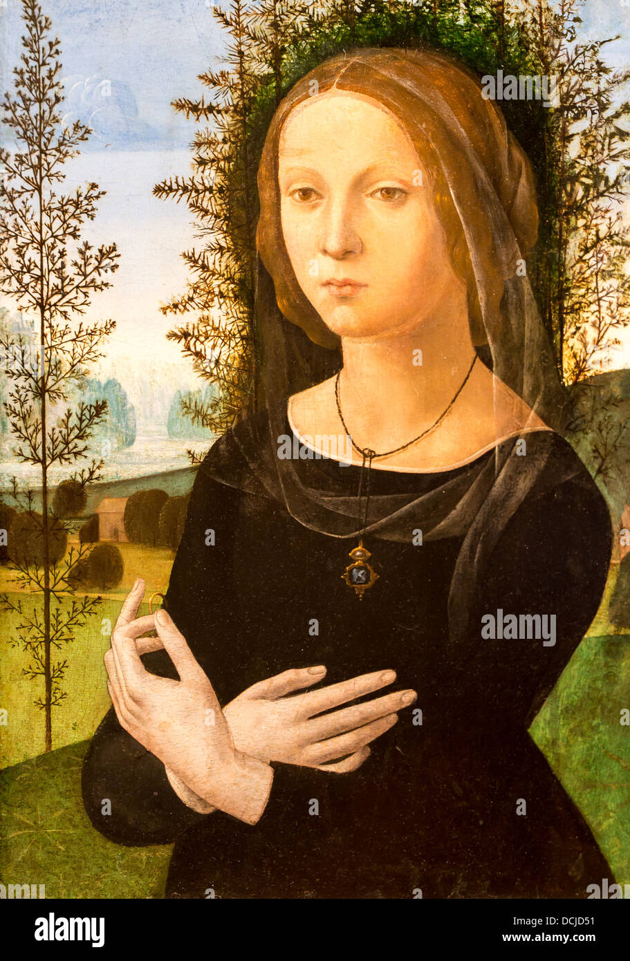 16ème siècle - Portrait d'une jeune femme, vers 1500 - Lorenzo di Credi Philippe Sauvan-Magnet / Active Museum Banque D'Images