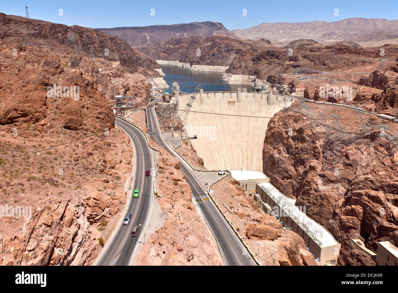 L'alimentation électrique du Barrage Hoover et pland de touristes au Nevada. Banque D'Images