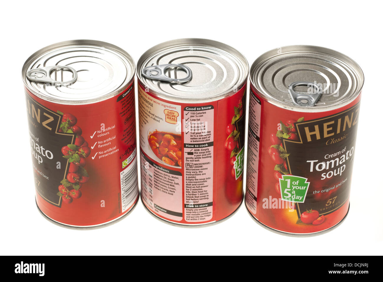 Trois boîtes de soupe de tomate Heinz Banque D'Images