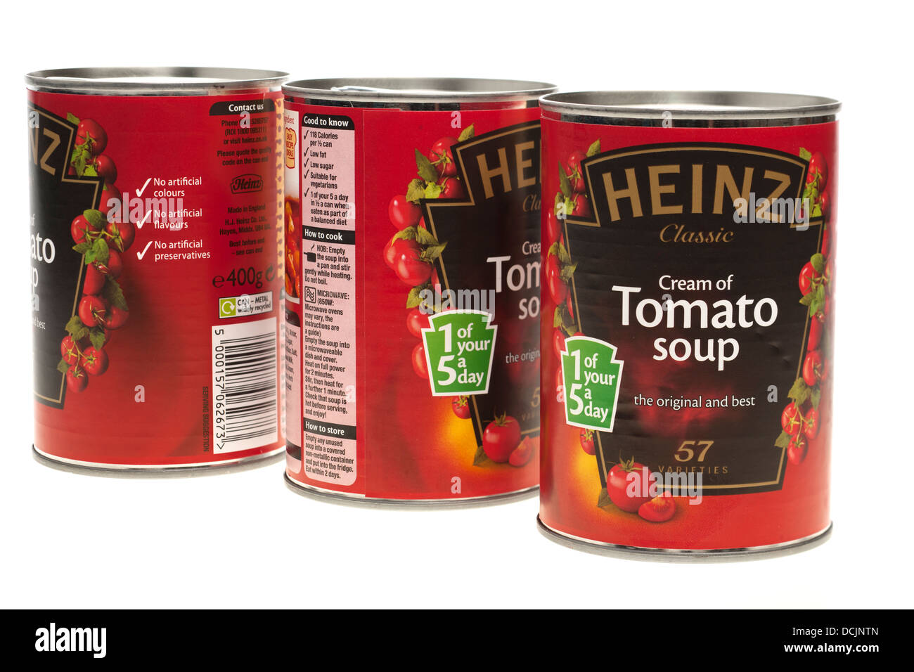 Trois boîtes de soupe de tomate crème Heinze Banque D'Images