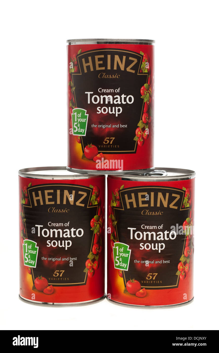 Trois boîtes de soupe de tomate Heinz Banque D'Images