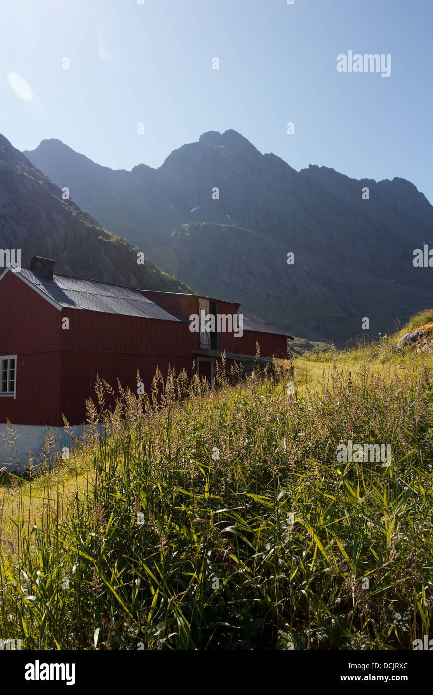 Chalet de montagne traditionnel norvégien dans le soleil de l'été Banque D'Images