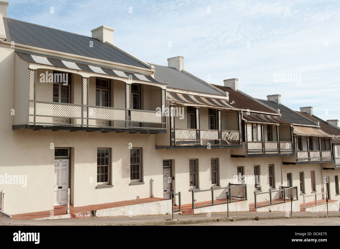 Rue de la mine Donkin, double rangée de maisons victoriennes histoire de 1860, Monument National, Port Elizabeth, Eastern Cape, Afrique du Sud Banque D'Images