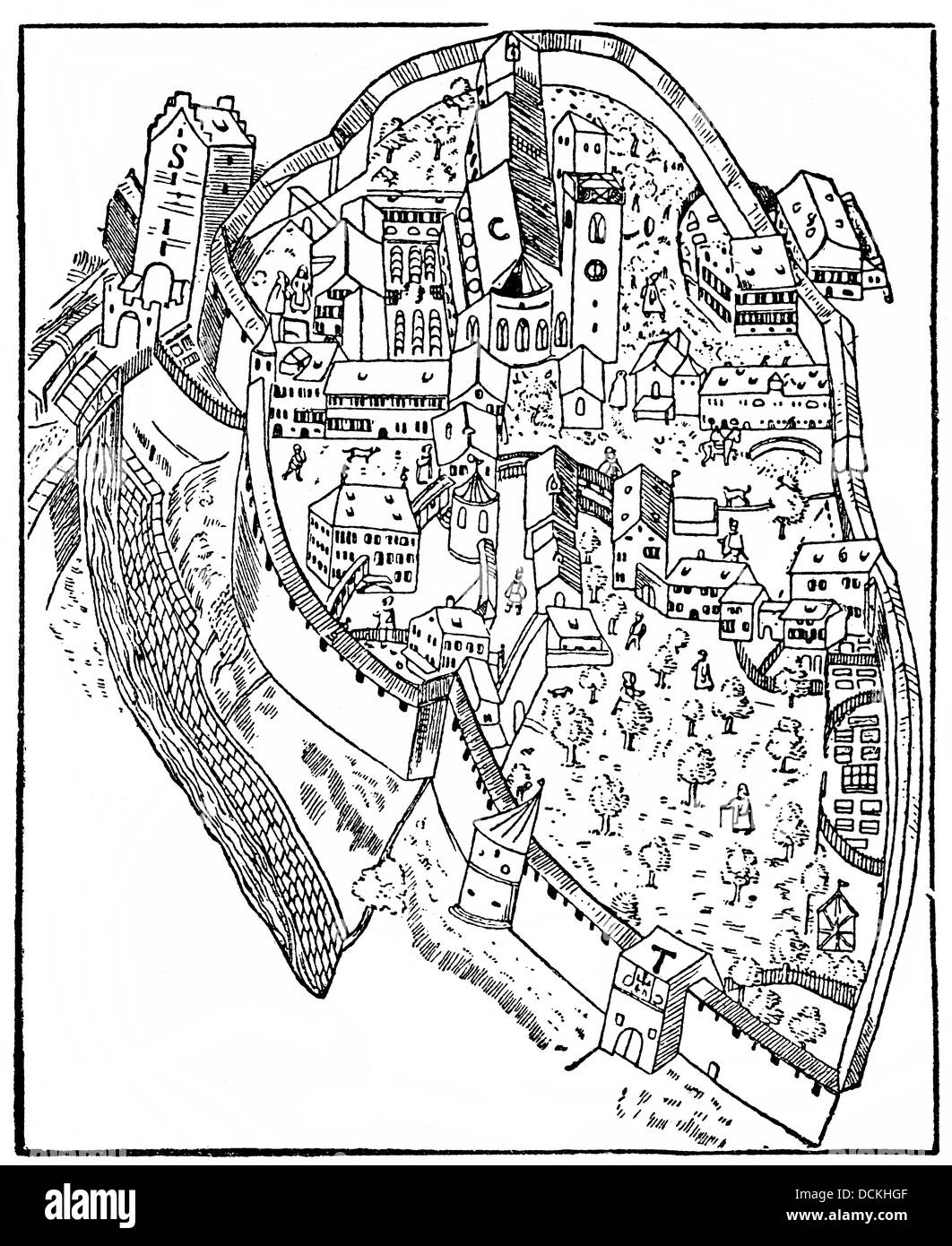 Illustration historique de l'Abbaye de Saint-Gall, monastère de 719-1805, une abbaye bénédictine en Suisse Banque D'Images