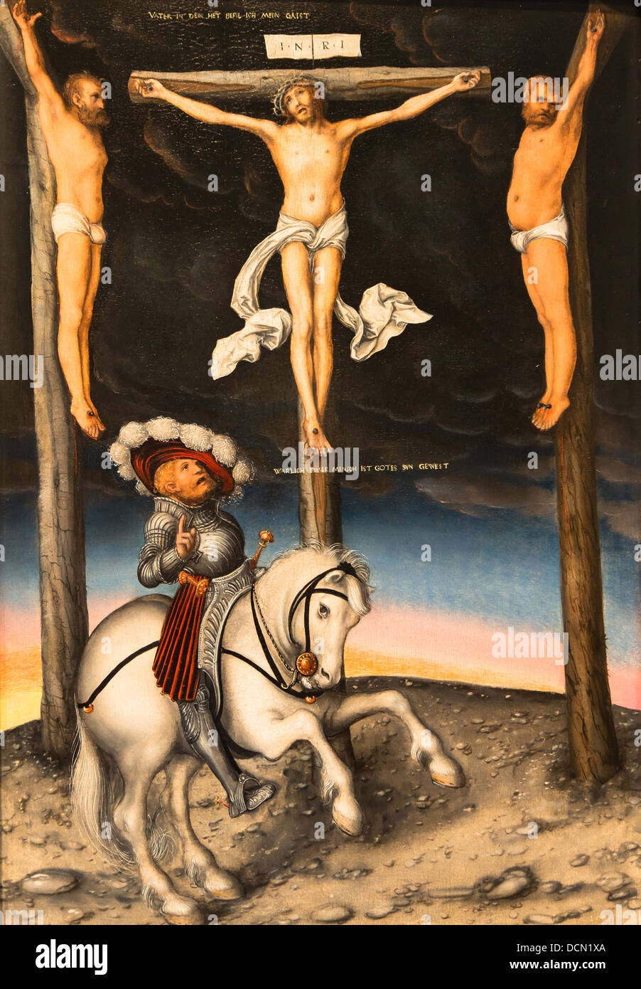 16e siècle - Crucifixion avec le centurion converti - Lucas Cranach l'Ancien (1536) Huile sur panneau Banque D'Images