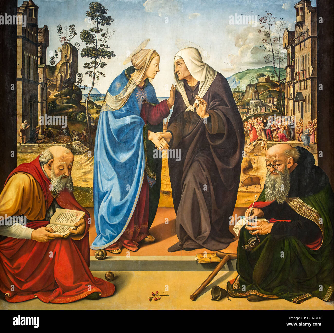 15e siècle - La visite de Saint Nicolas et Saint Antoine Abbé, 1490 - Piero di Cosimo Banque D'Images