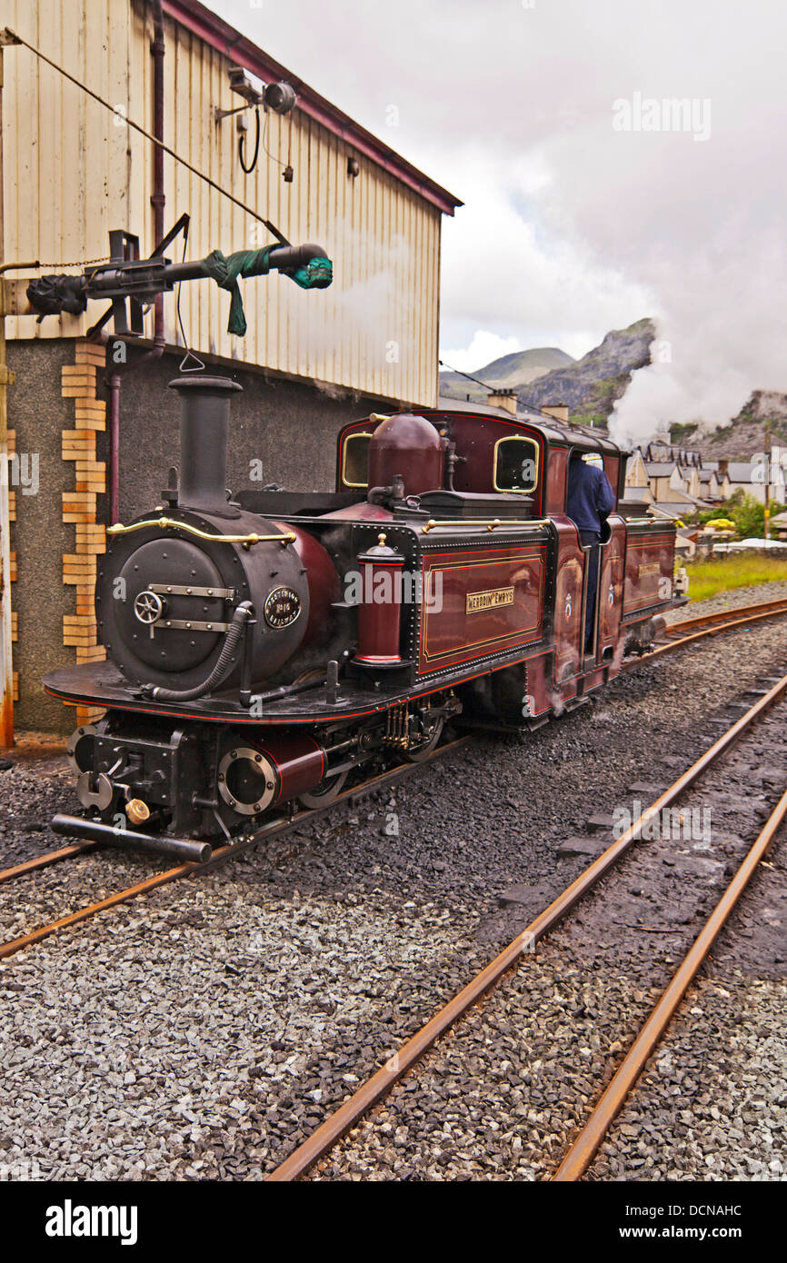 Machine à vapeur sur les chemins de fer Ffestiniog Banque D'Images