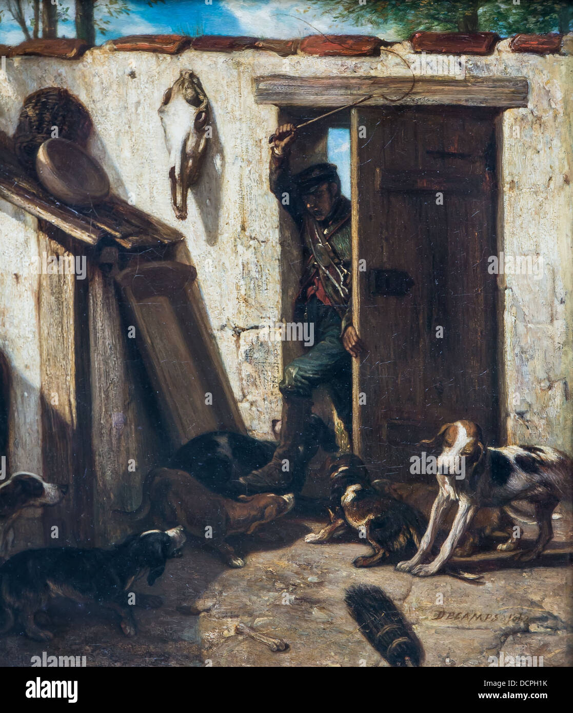 19e siècle - chenil, chien domestique - Alexandre-Gabriel Decamps (1842) - Musée du Louvre - Paris Huile sur toile Banque D'Images