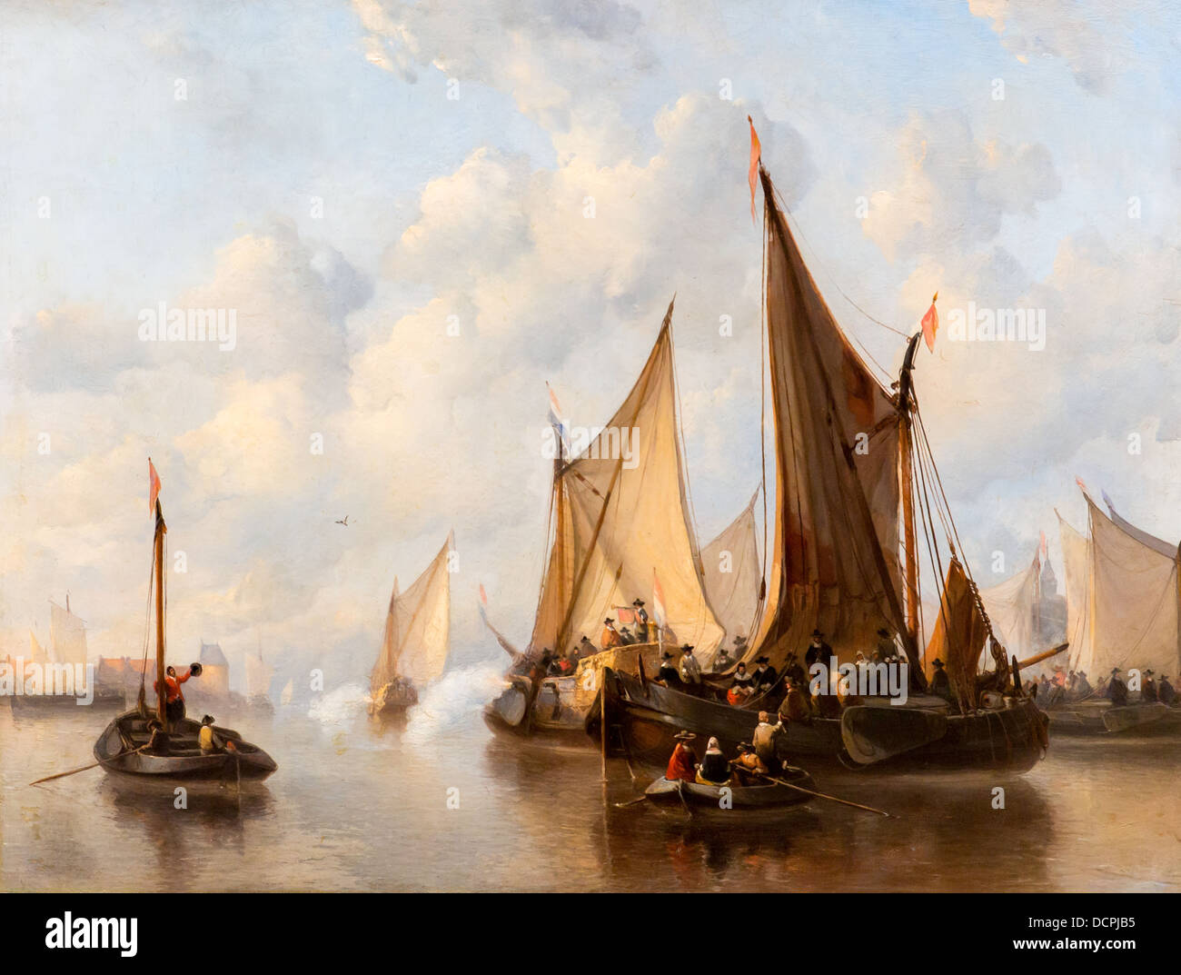 19e siècle - Marine. L'arrivée de hight personnages dans un port hollandais du 17e siècle, 1852 - Antonie Waldrop Banque D'Images
