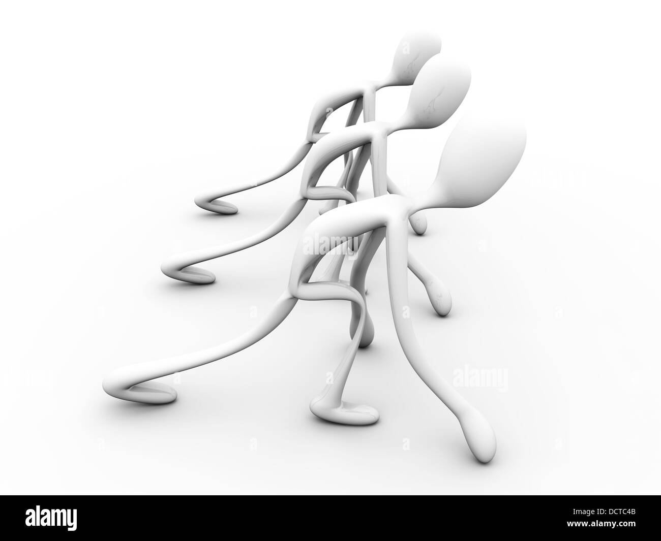 Un groupe de coureurs en compétition. Rendu 3d illustration. Isolé sur blanc. Banque D'Images