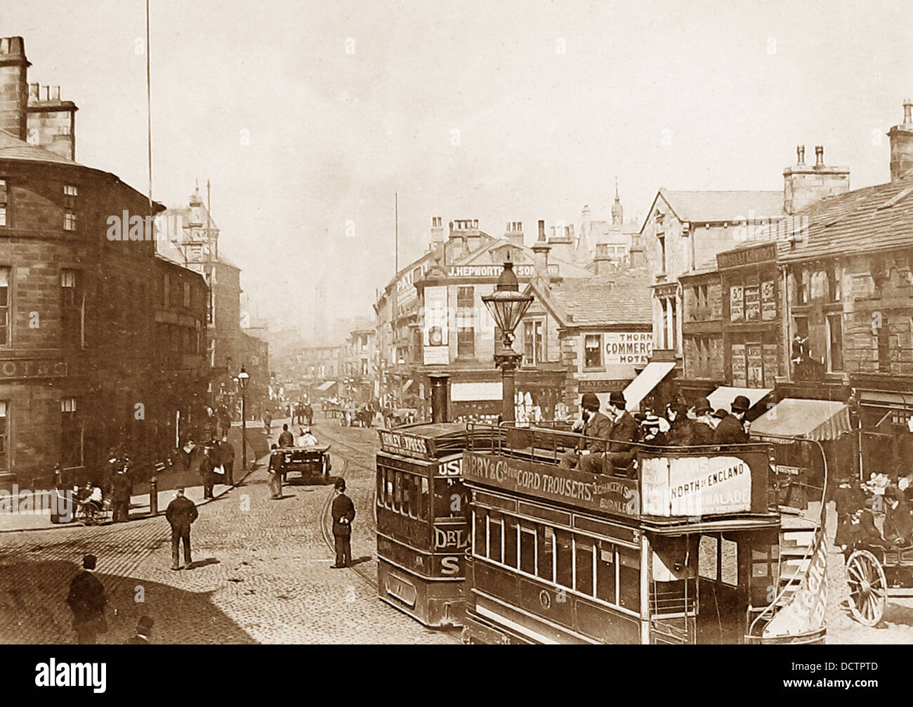 En 1890, le Tram à vapeur de Burnley Banque D'Images