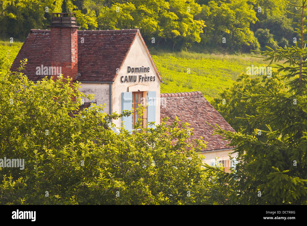 Un vendeur de vin au-dessous de la colline de Vézelay en Bourgogne. Banque D'Images