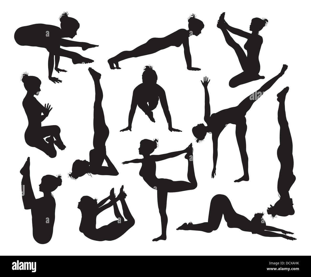 Un jeu de grande qualité très détaillées des silhouettes yoga pose Banque D'Images