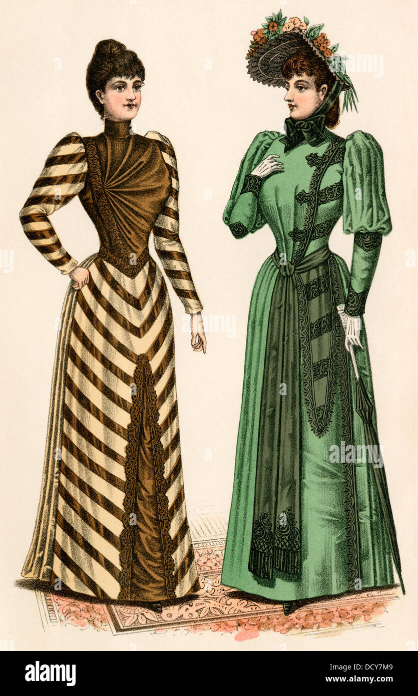 Godey's ladies fashions, années 1890. Impression couleur à la main Banque D'Images