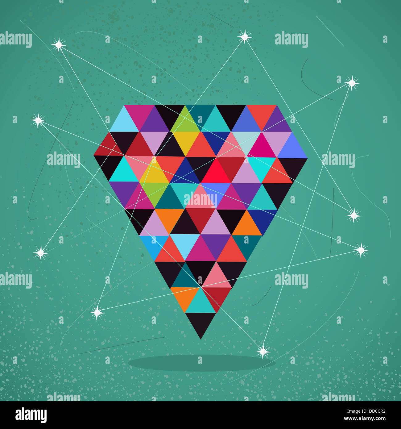 Rare vintage Vert illustration hipster triangle avec réseau diamant étoile composition. Banque D'Images