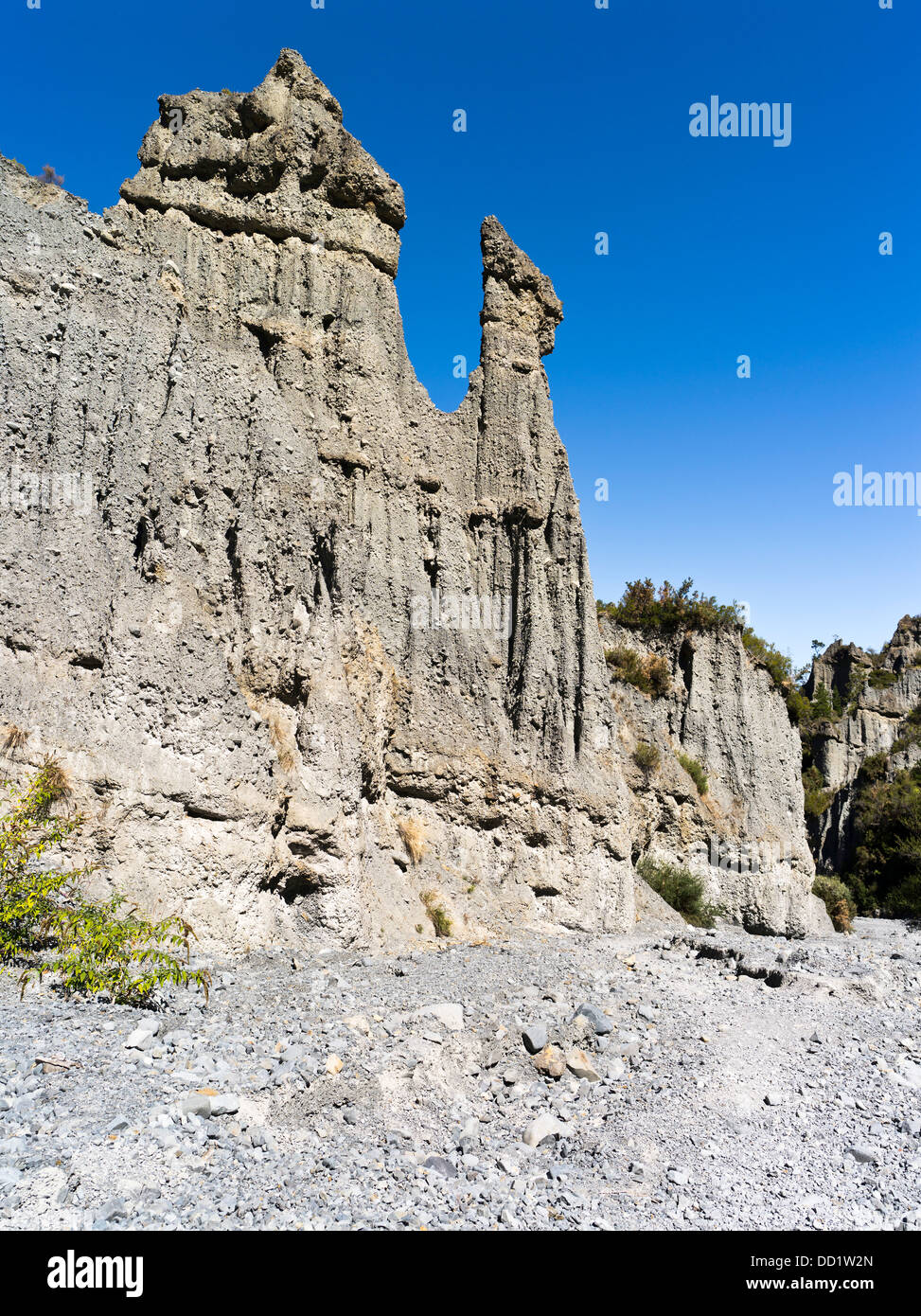 dh Putangirua Pinnacles WAIRARARAPA NOUVELLE-ZÉLANDE géologique falaise roche formation piliers de terre chaîne Aorangi Ranges vallée falaises géologie paysage rocheux Banque D'Images