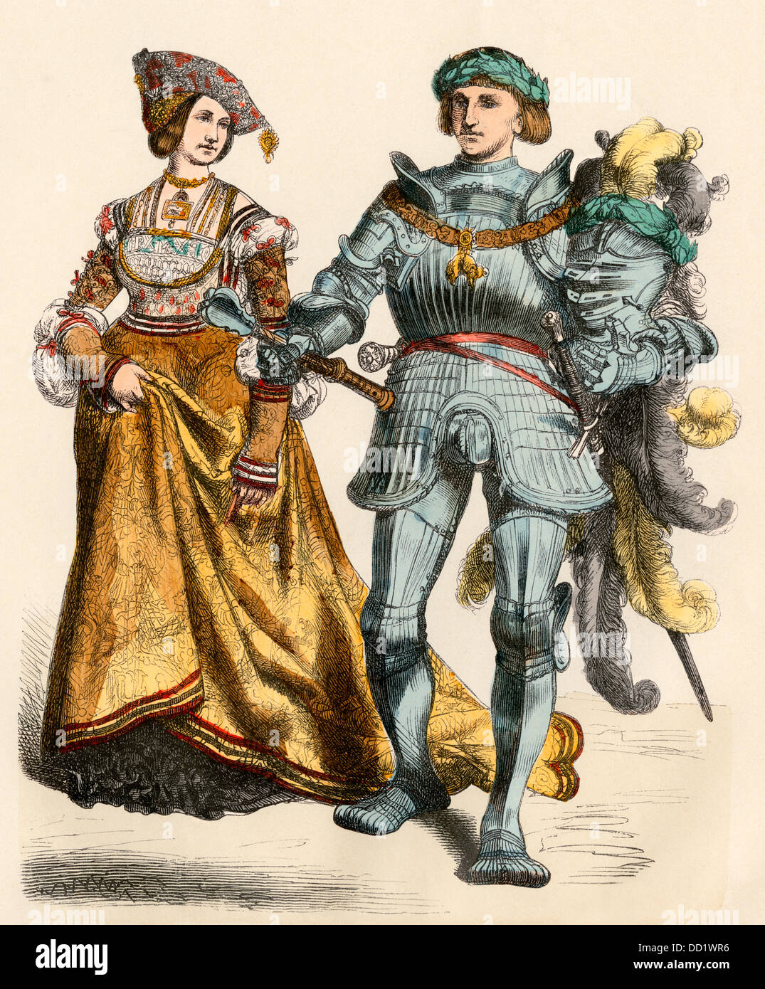 Le prince et la princesse allemande, années 1500. Impression couleur à la main Banque D'Images