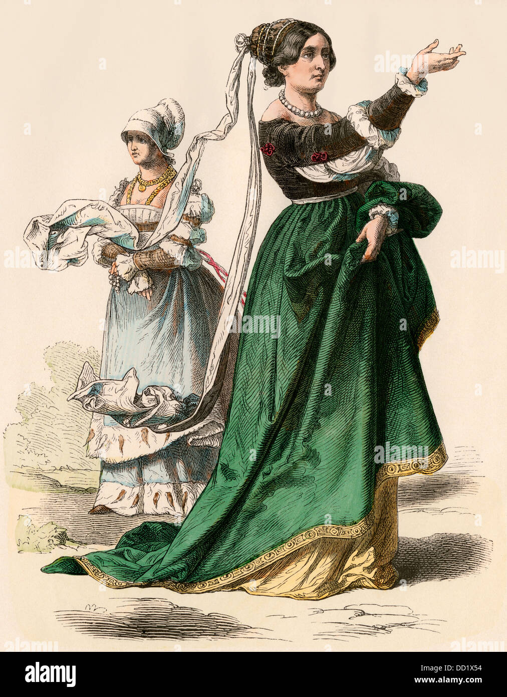 Femme allemande patricienne, années 1500. Impression couleur à la main Banque D'Images