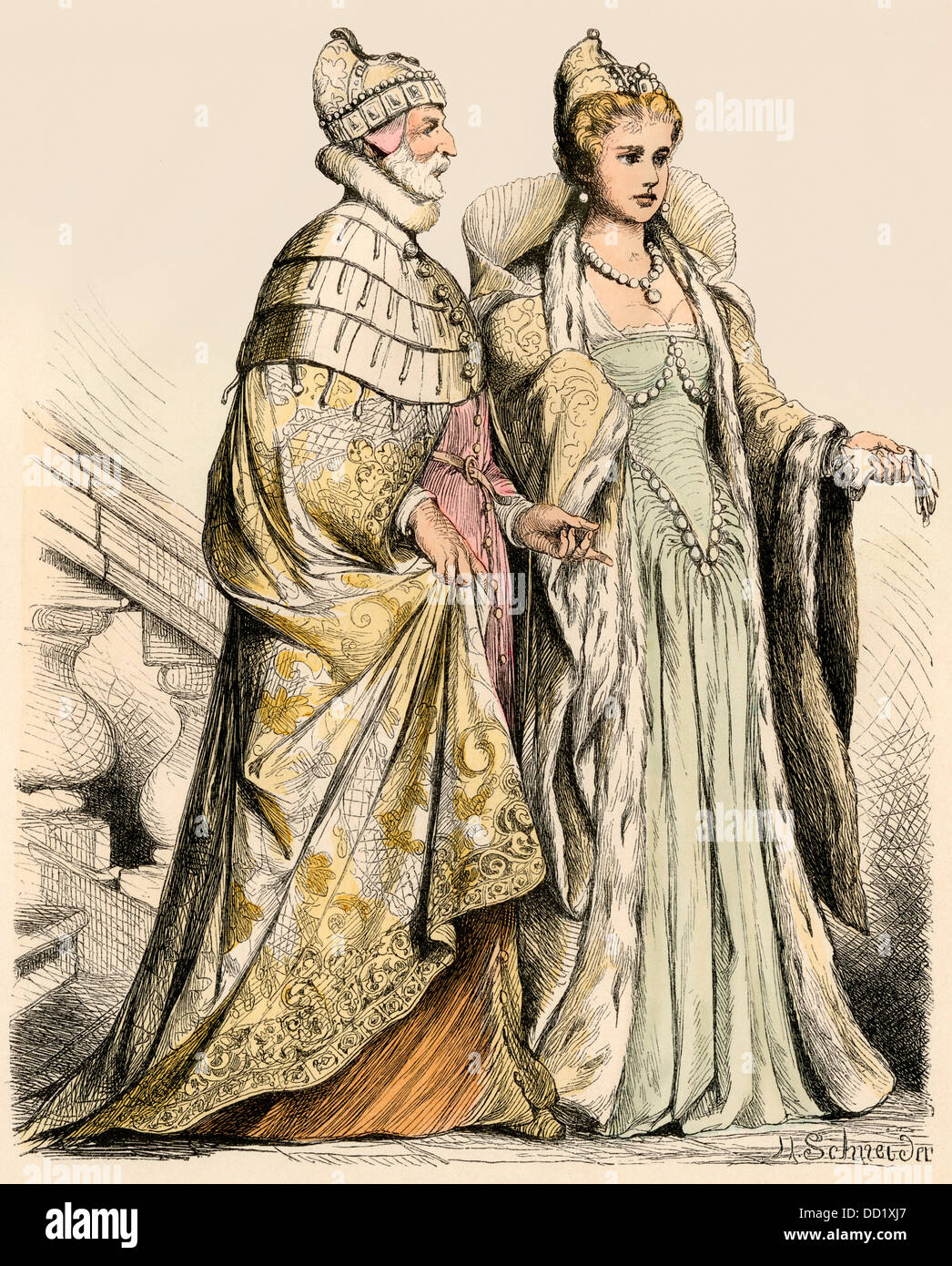 Doge de Venise et sa femme, 1500. Impression couleur à la main Banque D'Images
