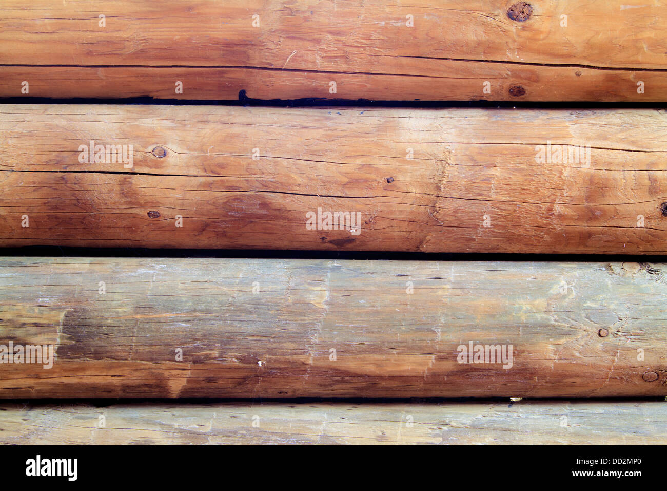 Close up de quatre journaux qui font partie d'un mur traditionnel log cabin Banque D'Images