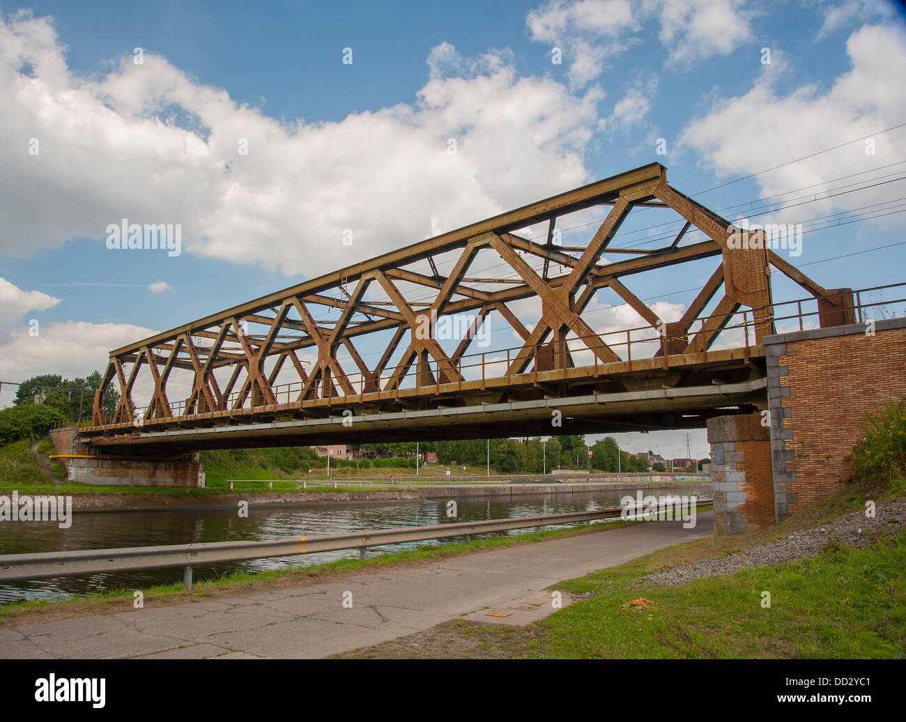 Nimy mons pont de la femme canalat belgiumscene conde dans des les premiers coups de feu par les Britanniques dans la première guerre mondiale, Banque D'Images